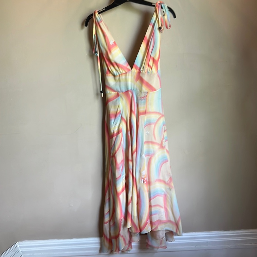 Summer low cut midi dress with shoulder tie